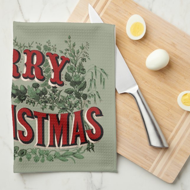 Linge De Cuisine Joyeux Noël rouge et vert (Quart Plié)