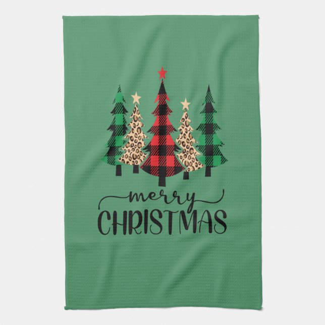 Linge De Cuisine Joyeux Noël Rouge Vert Buffle Noir Arbre Plaid (Vertical)