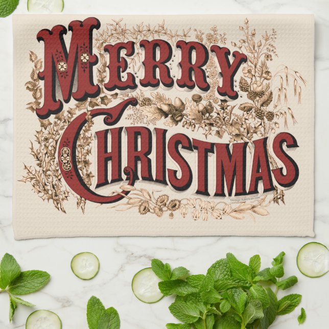Linge De Cuisine Joyeux Noël rustique (Plié)