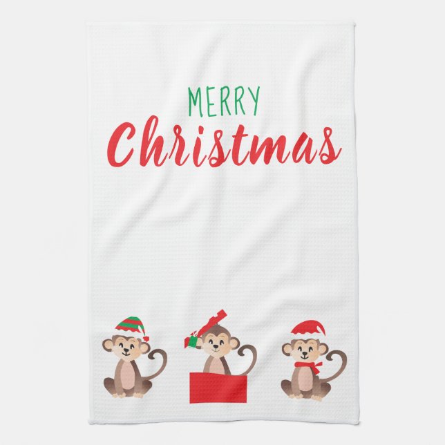 Linge De Cuisine Joyeux Noël singe Santa Hat (Vertical)