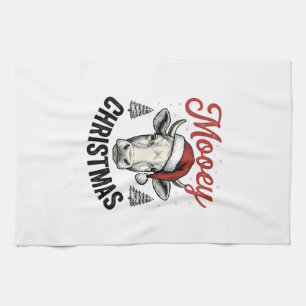 Linge De Cuisine Joyeux Noël Vache Chapeau de Père Noël Gravure Vin