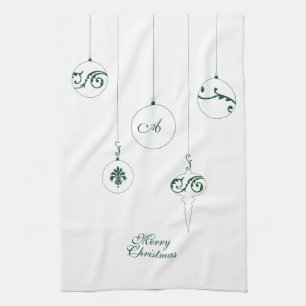 Linge De Cuisine Joyeux Noël Vert Monogramme Bauble Ornements