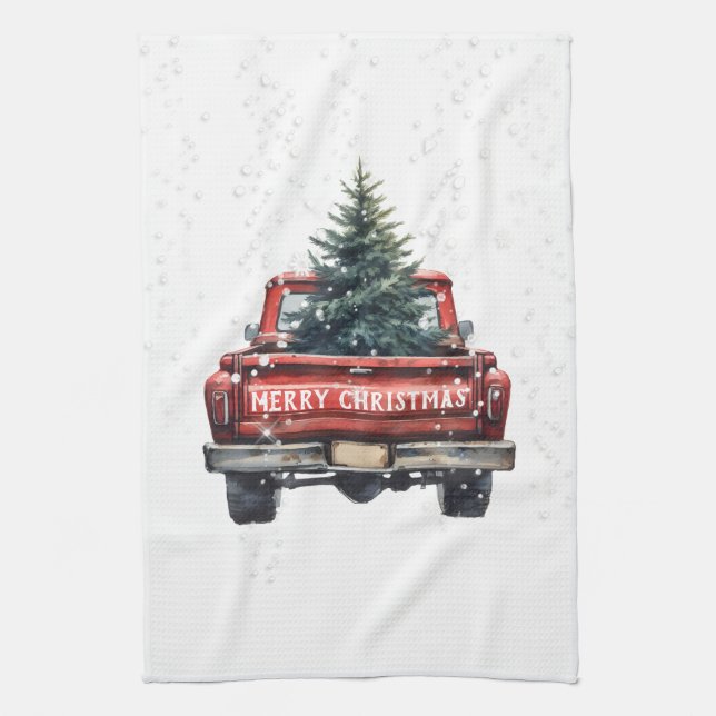 Linge De Cuisine Joyeux Noël vintage Camion Rouge (Vertical)