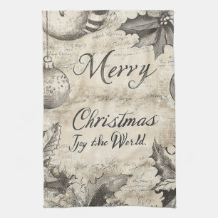 Linge De Cuisine Joyeux Noël Vintage Holly et Ornements (1)