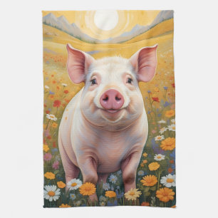 Linge De Cuisine Joyeux Petit Cochon Sunny Daisy Field