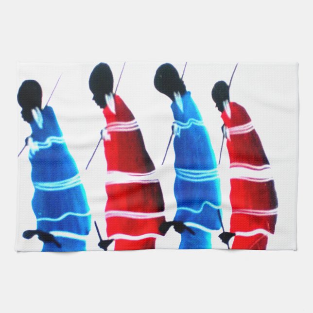 Linge De Cuisine Joyeux peuple Massaï Guerriers Marcher Art Imprime (Horizontal)