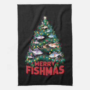 Linge De Cuisine Joyeux Poissons de Noël Lumières Poissons Pêche
