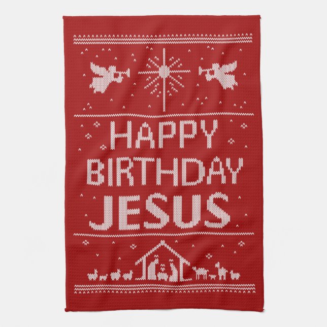 Linge De Cuisine Joyeux pull de Noël Joyeux anniversaire Jésus foi (Vertical)