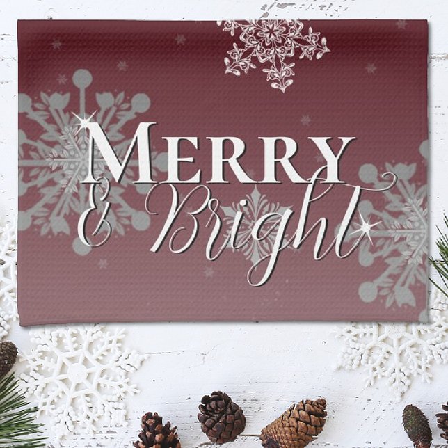 Linge De Cuisine Joyeux rouge et flocon de neige brillant Noël (Red Merry and Bright Snowflakes Christmas Kitchen Towel)