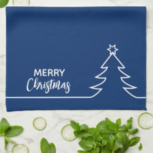 Linge De Cuisine Joyeux sapin de Noël avec étoile Bleu Ligne Blanch