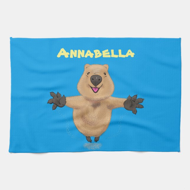 Linge De Cuisine Joyeux sauter quokka dessin animé (Horizontal)