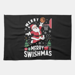 Linge De Cuisine Joyeux Swishmas Noël Père Noël Jouer Basketball