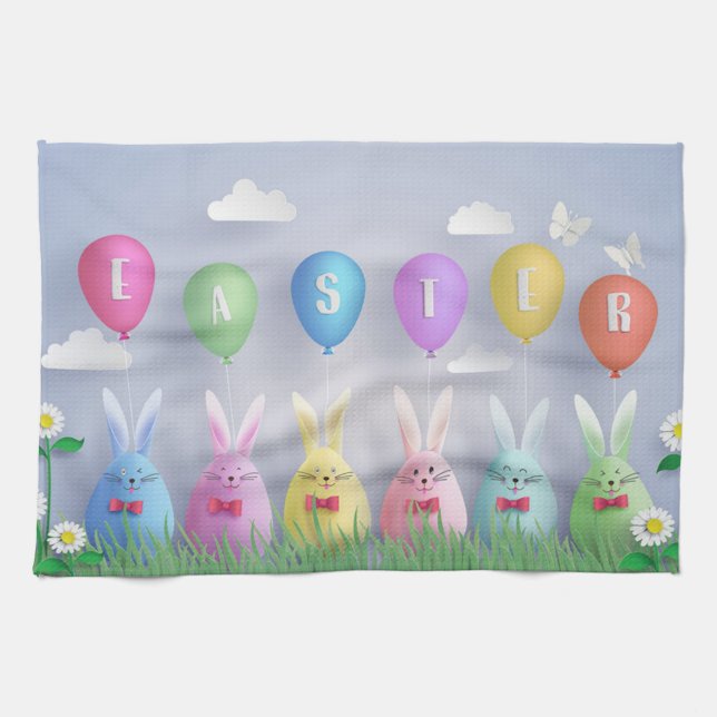Linge De Cuisine Joyeux vacances de Pâques Bunny Floral tendance Bu (Horizontal)