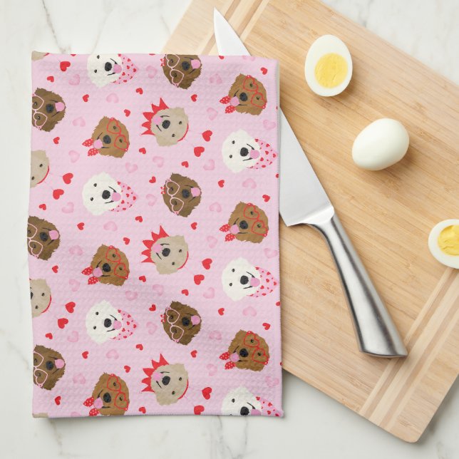 Linge De Cuisine Joyeux Valentines Day Golden Retriever Dogs (Quart Plié)