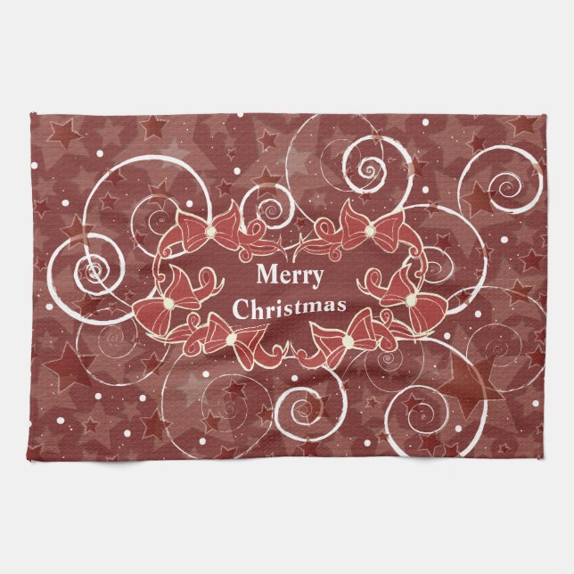 Linge De Cuisine Joyeux voeux de Noël avec arcs et étoiles (Horizontal)