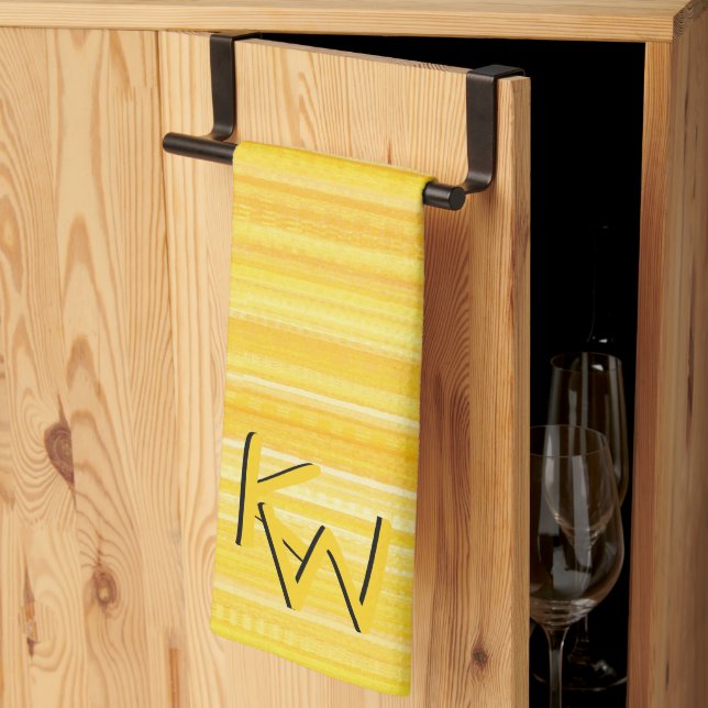 Linge De Cuisine Joyeux Yellow Stripes Fun Initiales Fun (Pliage en tiers)