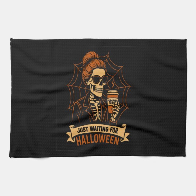 Linge De Cuisine Just Waiting for Halloween Skeleton (Horizontal)