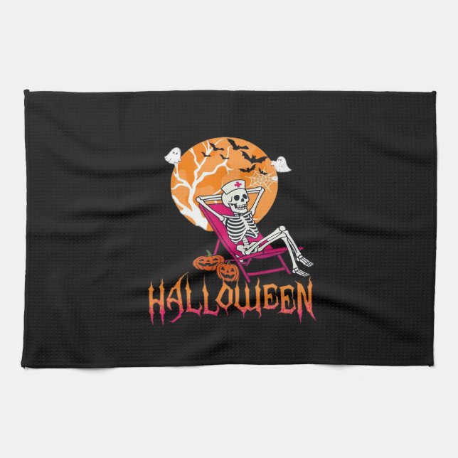 Linge De Cuisine Just Waiting For Halloween Summer Nurse Skeleton P (Horizontal)