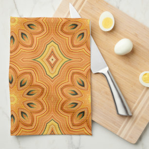 Linge De Cuisine Kaleidoscope à fleurs orange, jaune et verte