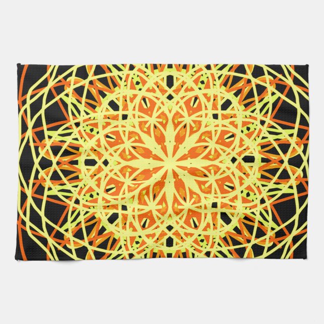 Linge De Cuisine Kaleidoscope Mandala Art Energy Fleur Jaune (Horizontal)