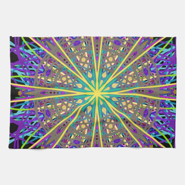 Linge De Cuisine Kaleidoscope Star, Art Vert Orange Violet (Horizontal)