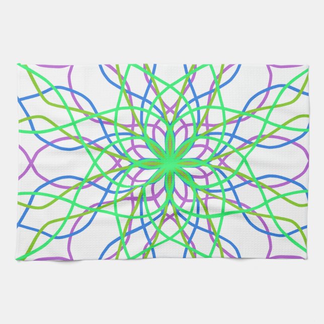 Linge De Cuisine Kaléidoscope Star, White Green Blue Purple (Horizontal)