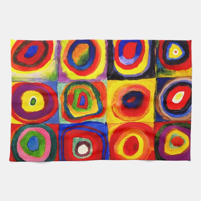 Linge De Cuisine Kandinsky Farbstudie Cercles Carré Quadrate Art (Horizontal)