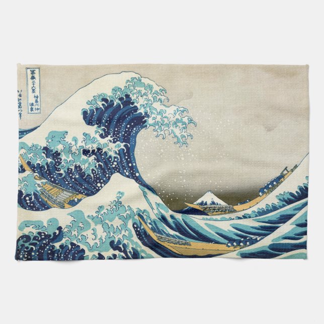 Linge De Cuisine Katsushika Hokusai - La Grande vague au large de K (Horizontal)