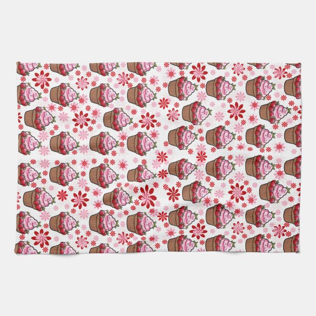 Linge De Cuisine Kawaii Cupcake Design - Illustration de dessert mi (Horizontal)