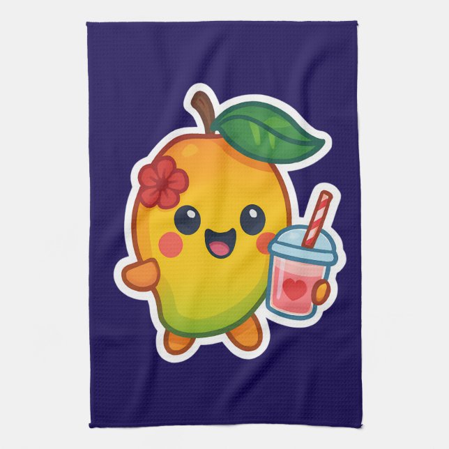 Linge De Cuisine Kawaii Mango - Fruit d'amour avec Smoothi de coeur (Vertical)