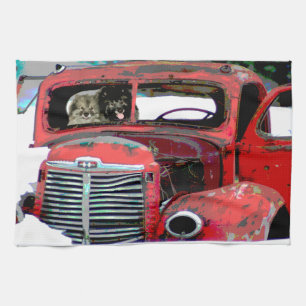 Linge De Cuisine Keeshond Noël Vieux Camion Peinture Chien Art