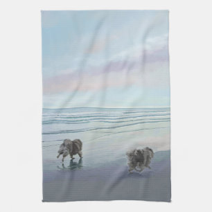 Linge De Cuisine Keeshonds at the Seashore Peinture Dog Art