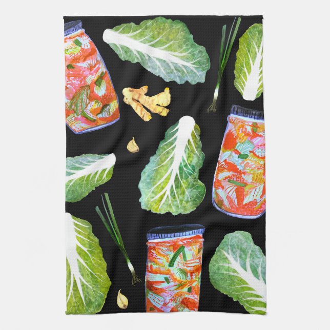 Linge De Cuisine Kimchi Ingrédients Aquarelle Fun Fermentation (Vertical)