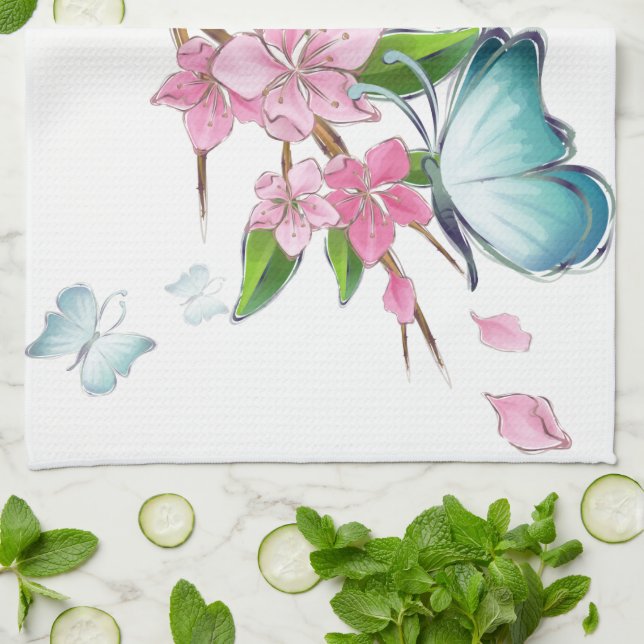 Linge De Cuisine Kit MoJo américain de fleurs de cerisiers et papil (Plié)