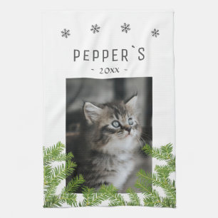 Linge De Cuisine Kitten Cat Photo Pine Snowflake Keepsaké