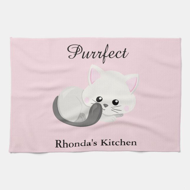 Linge De Cuisine Kitty Chat rose (Horizontal)