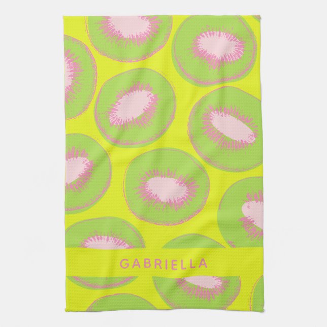Linge De Cuisine Kiwi Pop Art Fruit Motif Vert rose Personnalisé (Vertical)