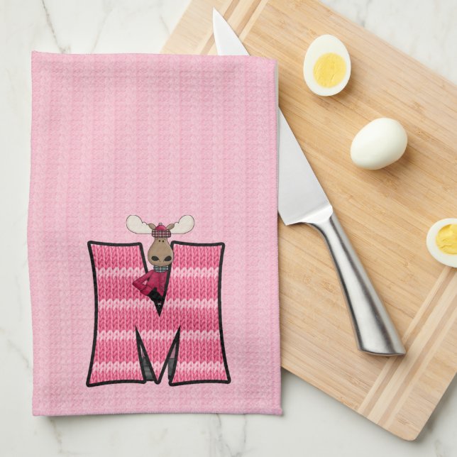 Linge De Cuisine Knit rose pour enfant Imprimer Monogramme Lettre M (Quart Plié)