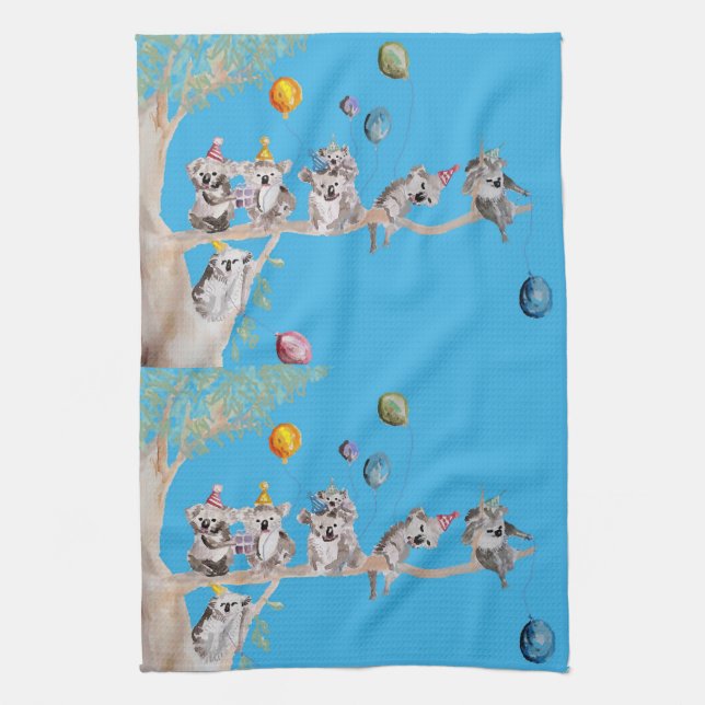 Linge De Cuisine Koala Anniversaire Koalas Cute Blue Tea Towne (Vertical)