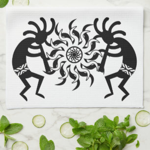 Linge De Cuisine Kokopelli Noir Et Blanc Soleil Tribal Sud-Ouest