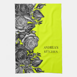 Linge De Cuisine La chaux électrique des Roses noirs vert ton mess