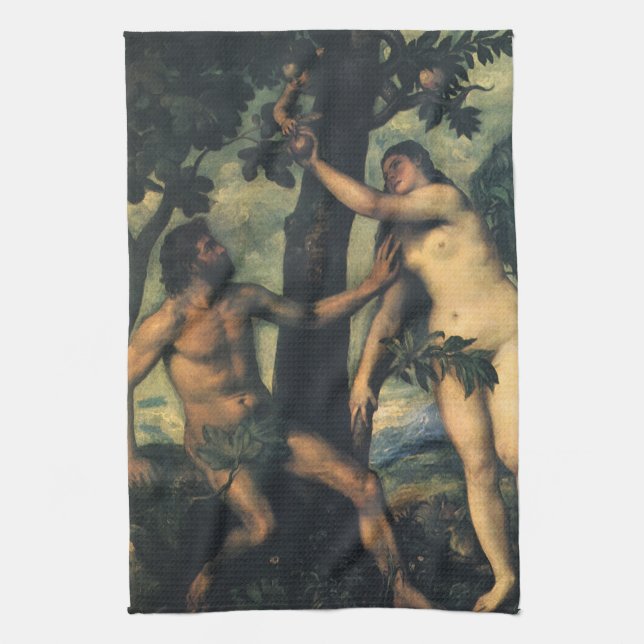 Linge De Cuisine La Chute de l'Homme ; Adam et Ève par Titien (Vertical)