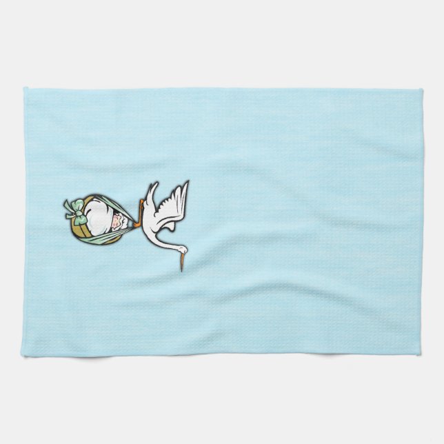 Linge De Cuisine La cigogne porte un bébé garçon (Horizontal)