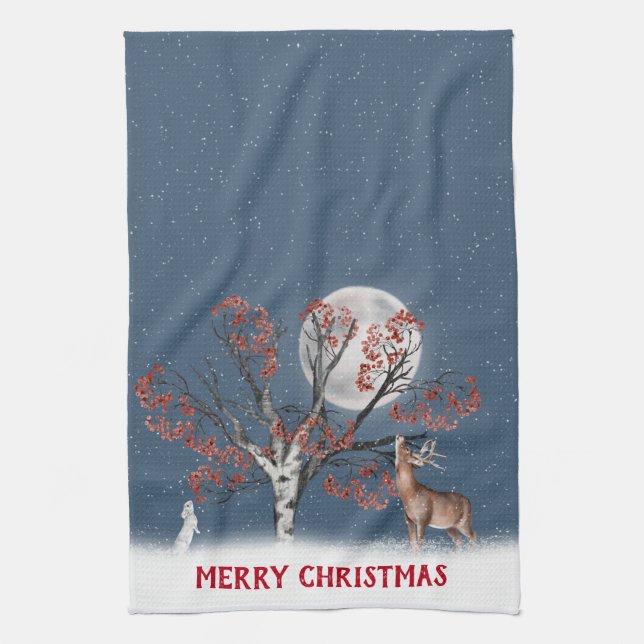 Linge De Cuisine La faune et la lune de Noël (Vertical)
