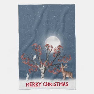 Linge De Cuisine La faune hivernale de Noël avec Lune