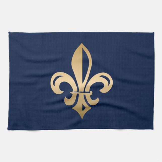 Linge De Cuisine La luxueuse Gold Fleur de Lis Navy (Horizontal)
