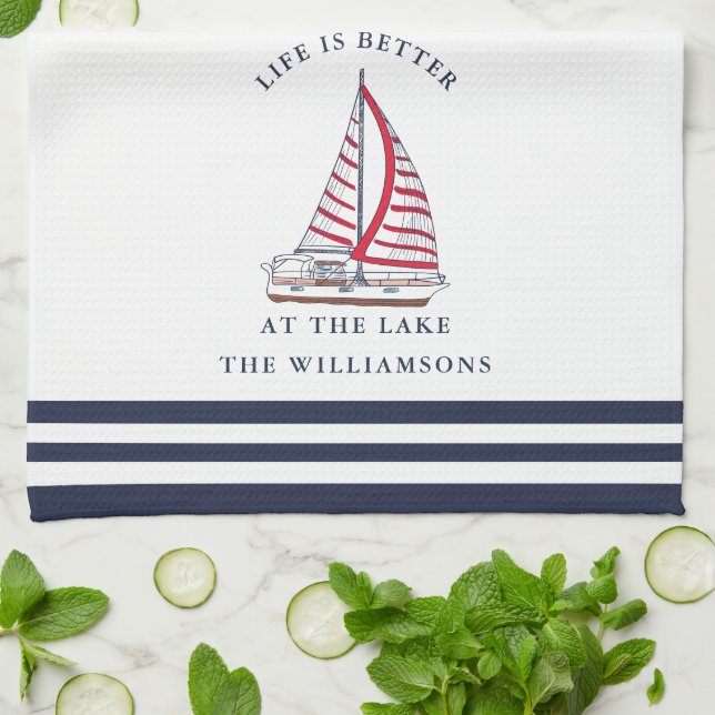 Linge De Cuisine La vie est meilleure au lac Nautique (Plié)