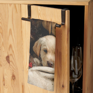 Linge De Cuisine Labrador et chiots Noël vintage
