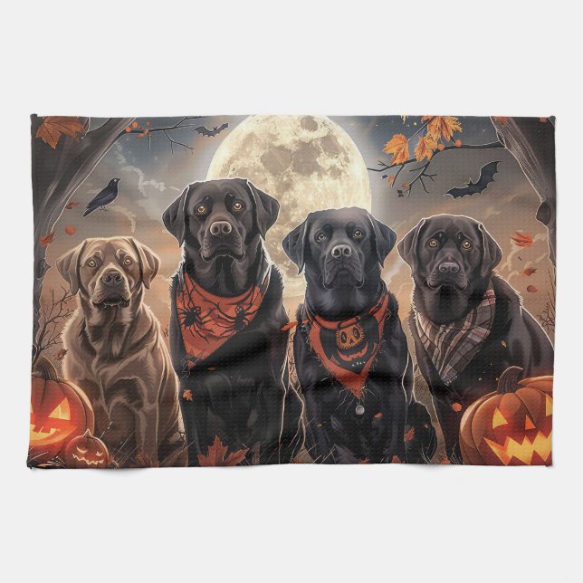 Linge De Cuisine Labrador Halloween Éffrayant (Horizontal)