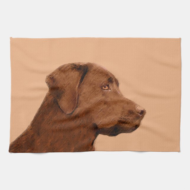 Linge De Cuisine Labrador Retriever (Chocolat) Peinture - Chien Art (Horizontal)